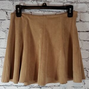 Design Lab by Lord & Taylor Tan Faux Suede Skater Mini Skirt Size Medium